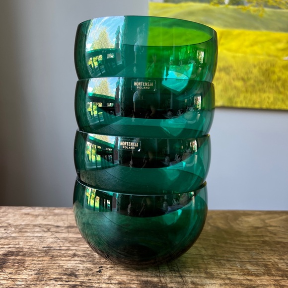 Set of 4 Vintage Green glass bowls, Hortensja Poland, rare find! - Picture 9 of 12